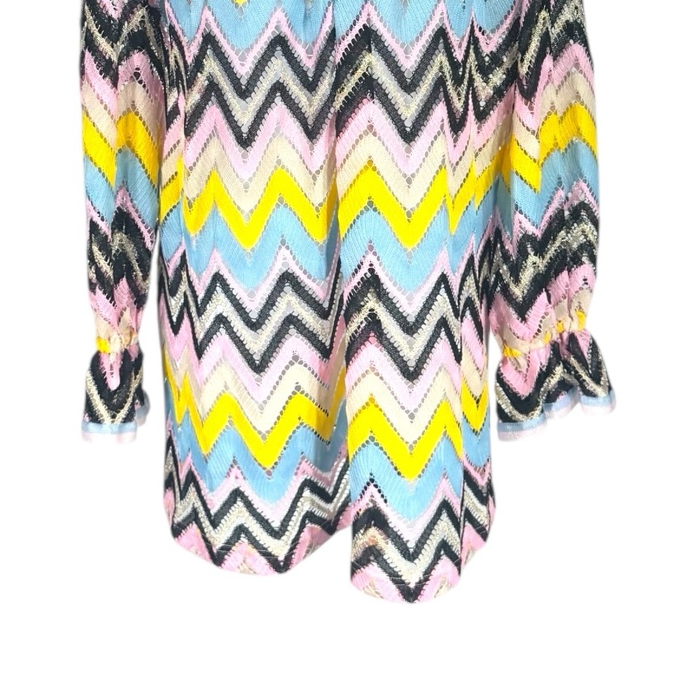 Cynthia Rowley Zigzag Knit Mini Shift Resort Dress Ruffle Sleeve Stripe XS NWT - Picture 7 of 12